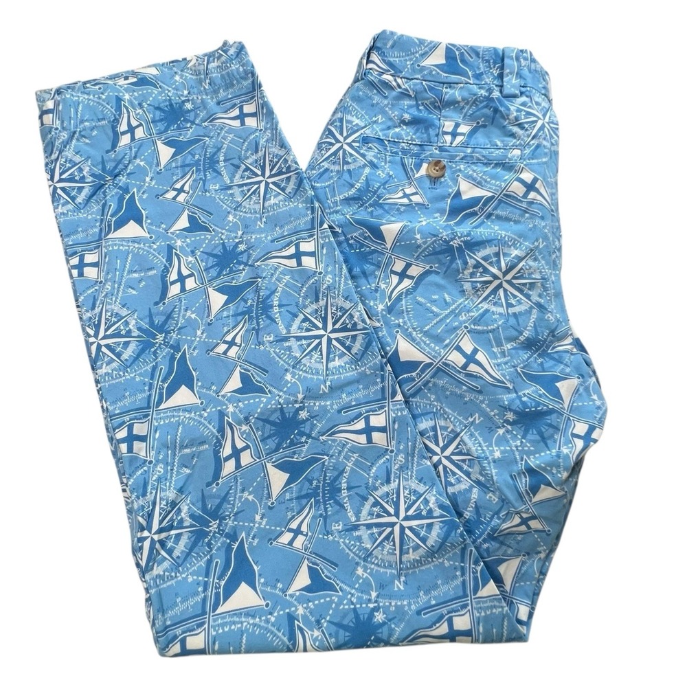 Vineyard Vines Mens 28X29 Slim Fit Breaker Pants Blue Nautical Compass Print‎